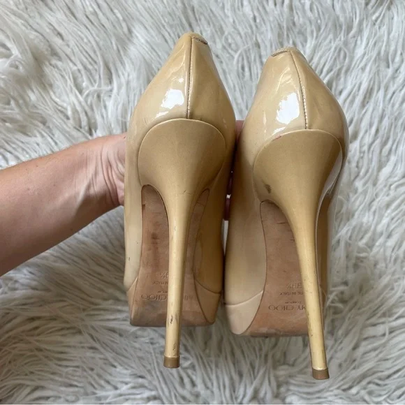 Jimmy Choo Cosmic Nude Beige Patent Leather Platform High Heel Pumps Size 39.5 - Picture 5 of 9